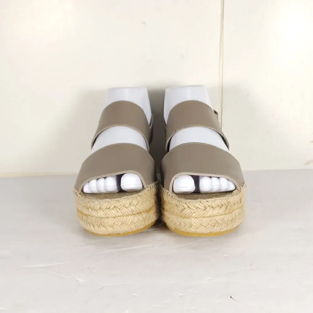 Vince Women's Emilia US 6M Taupe Leather Platform Espadrille Slingback sandals